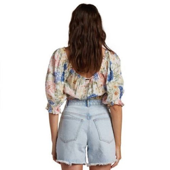 BILLABONG | Royal Wear Top Crop Top Swiss Dot Puff Sleeve Floral in‎ Mult… - Picture 4 of 14